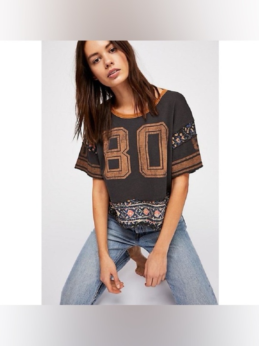 We The Free Nicky Jersey Tee.The Perfect Mash Up of Sporty & Boho Sz Small